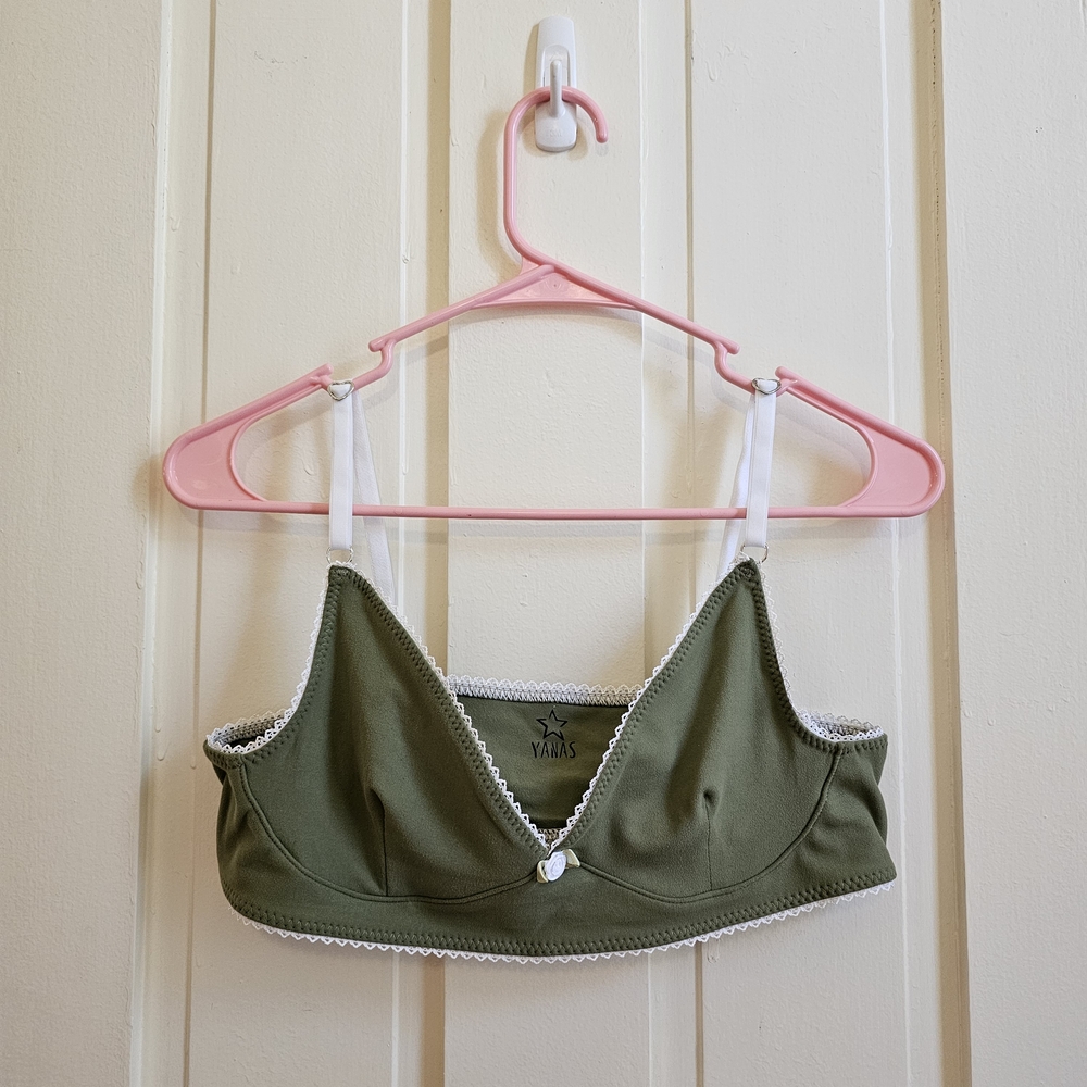 Yana Olive Green Lace Trim Bralette